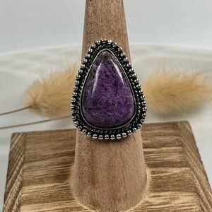 925 Sterling Silver Overlay Purpurite Gemstone Ring Size 8.75
